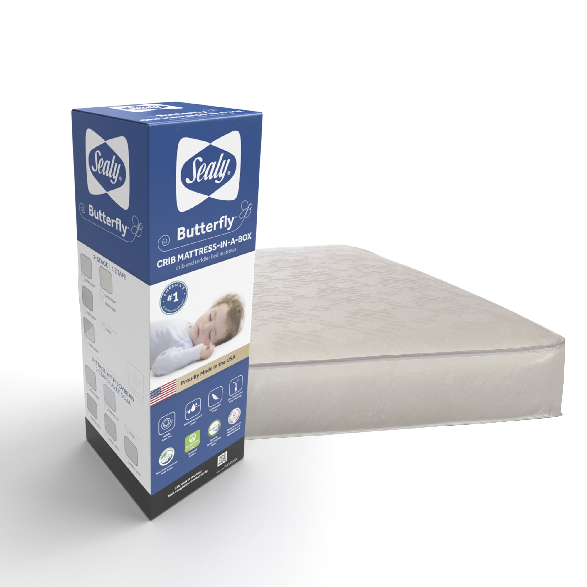 Sealy Butterfly 2-Stage Extra Firm Crib & Toddler Mattress with Waterproof Zip Cover, CERTIPUR-US Certified Foam