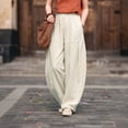 thumbnail image 2 of Women's Pants Plus Size,Women's Linen Wide Leg Pants Casual Elastic Waist Loose Lantern Trousers Front Pockets, 2 of 4