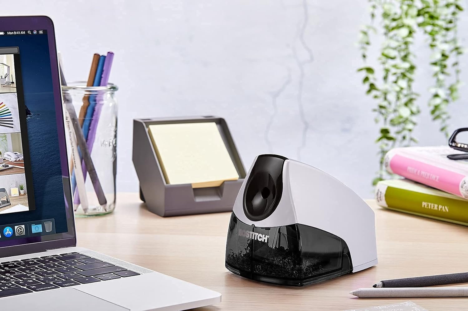 Office Electric Pencil Sharpener for Classroom & Desk Use, Heavy-Duty Stall-Free Motor, High-Capacity Shavings Tray, Silver