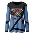 thumbnail image 4 of Pompotops Femmes Géométrique Imprimé Col Rond Patchwork Pull Manches Longues T-shirt Tops, 4 of 5