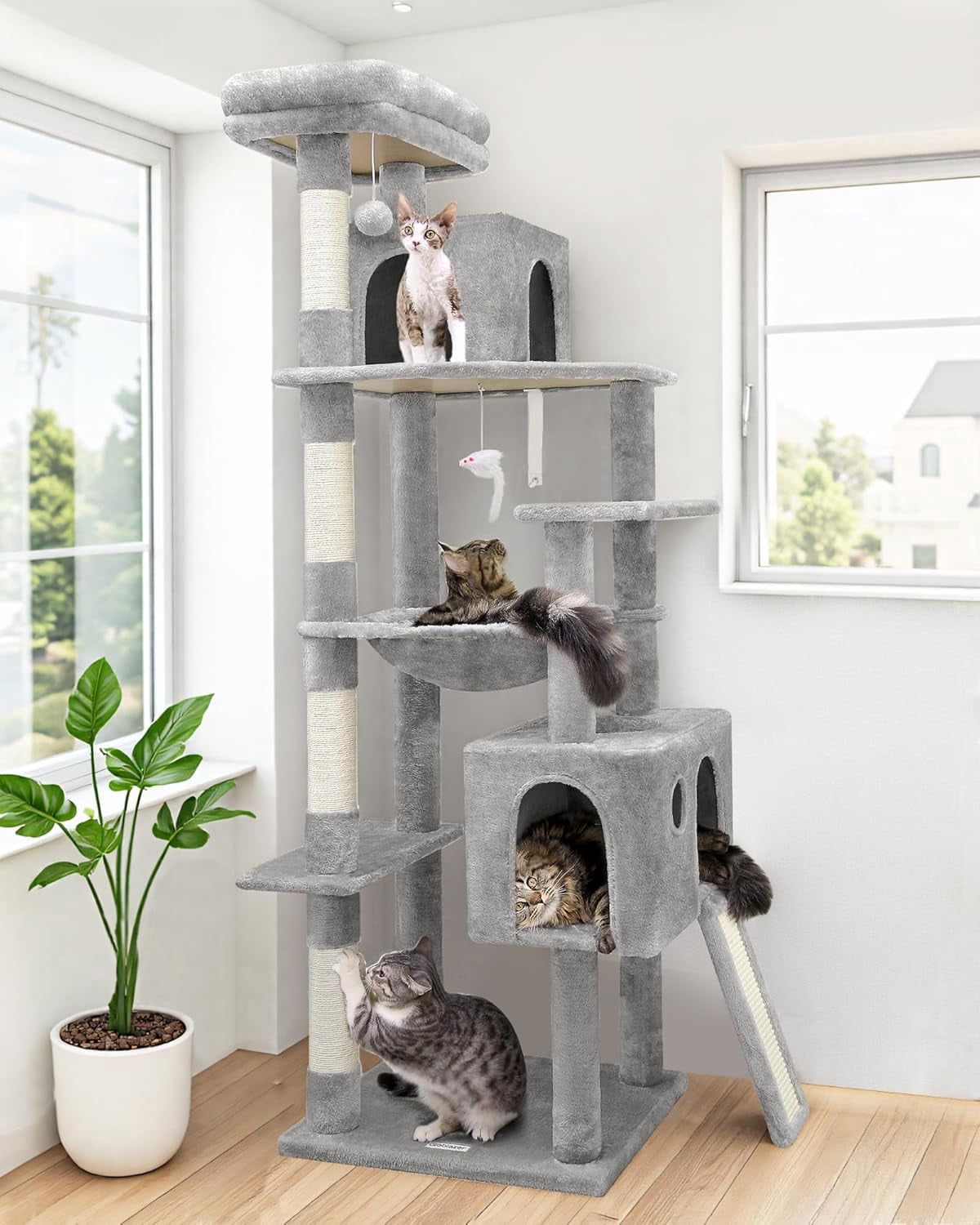 F70 Pro Cat Tree - 70" Tall, Removable Perch, Sisal Scratching Posts, Light Grey Heavy Duty Cat Tower for Large Cats