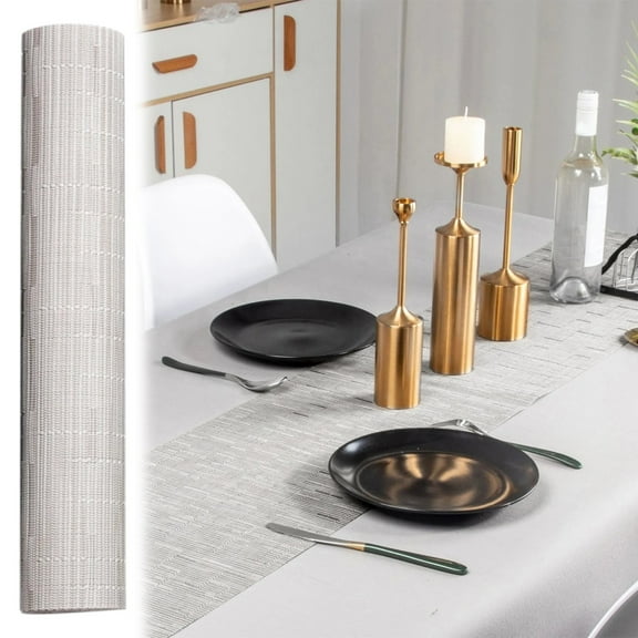 Woven Vinyl Table Runner 53x12 Inches - Waterproof Striped Dining Table Decor for Kitchen - Stain Resistant PVC Table Cover for Parties & Farmhouse Style Clearance
