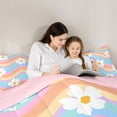 thumbnail image 5 of Feelyou Cartoon Floral Flower Queen Comforter Set for Kids, Cherry Blossoms Bedding Sets, Fashion Colorful Stripes Reversible Bedding Comforter Set, Super Cozy Room Decor, 3 Pieces, 5 of 8