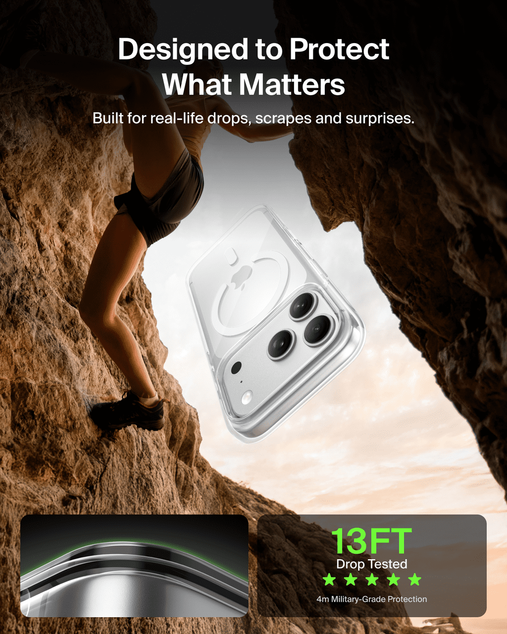 Belkin for iPhone 17 Pro Case, Clear, MagSafe Compatible w/Anti-Scratch & Anti-Yellowing Treated Coating, Touch Sensitive Camera Control - Military Grade, Slim Design, Shockproof, Protective