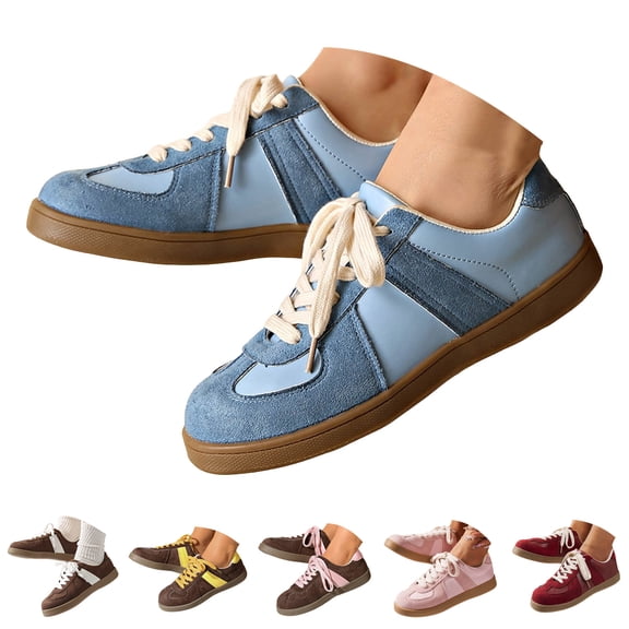 Pandaie Women's Retro Fashion Sneakers Lace up Casual Walking Running Shoes Comfortable Non Slip Platform Low Top Sneaker Blue 6