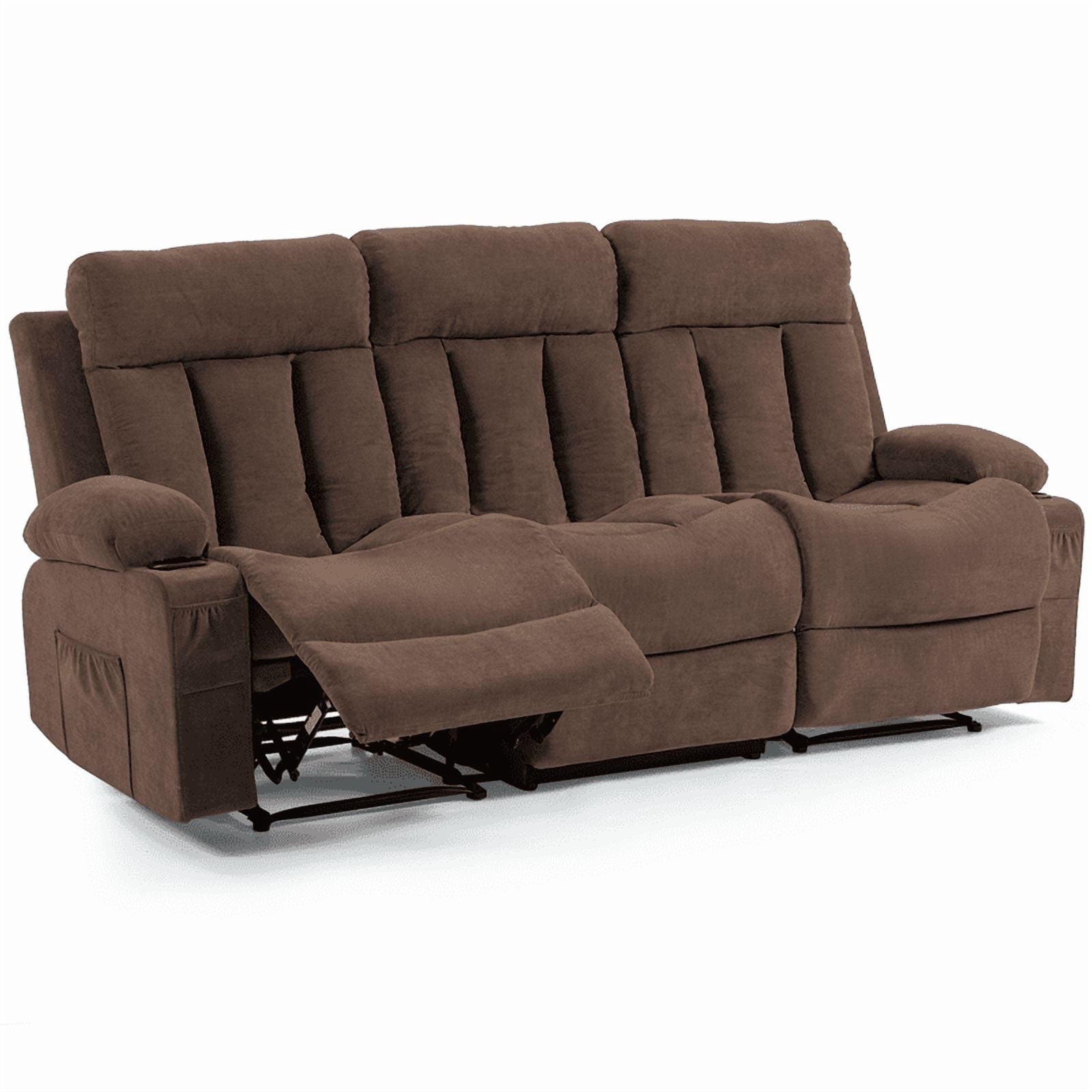 WENTUM Recliner Sofa Set, 3 Seater Recliner Sofa Chair, Manual Reclining Sofa Couch, Triple Recliner Sofa for Living Room, Home Theater, Small Spaces, Brown