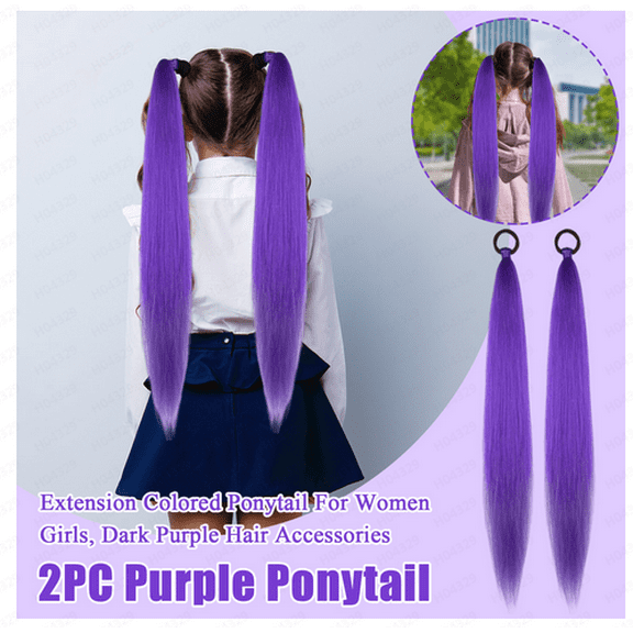 2PC Halloween Costume Role Play Purple Ponytail Extension Colored Ponytail For Women Girls, Dark Purple Hair Accessories Purple Big Braid Wig For Stage Party Halloween Costume Role Play