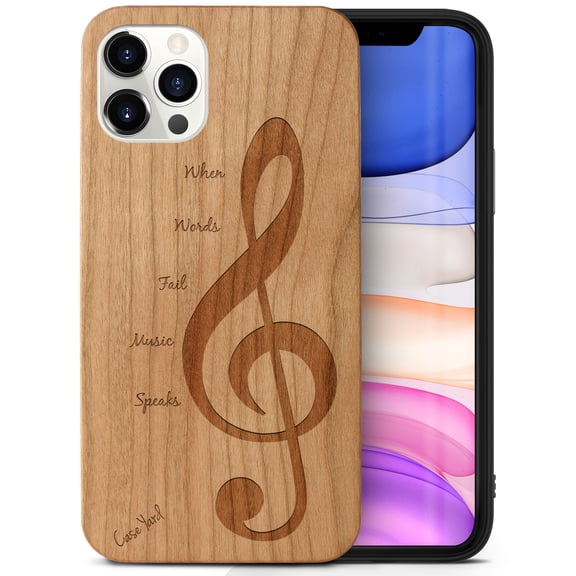 Case Yard Wooden Case Outside Soft TPU Silicone, Slim Fit Shockproof Wood Protective Phone Cover for Girls Boys Men and Women, Supports Wireless Charging Music Design case for iPhone-11-Pro