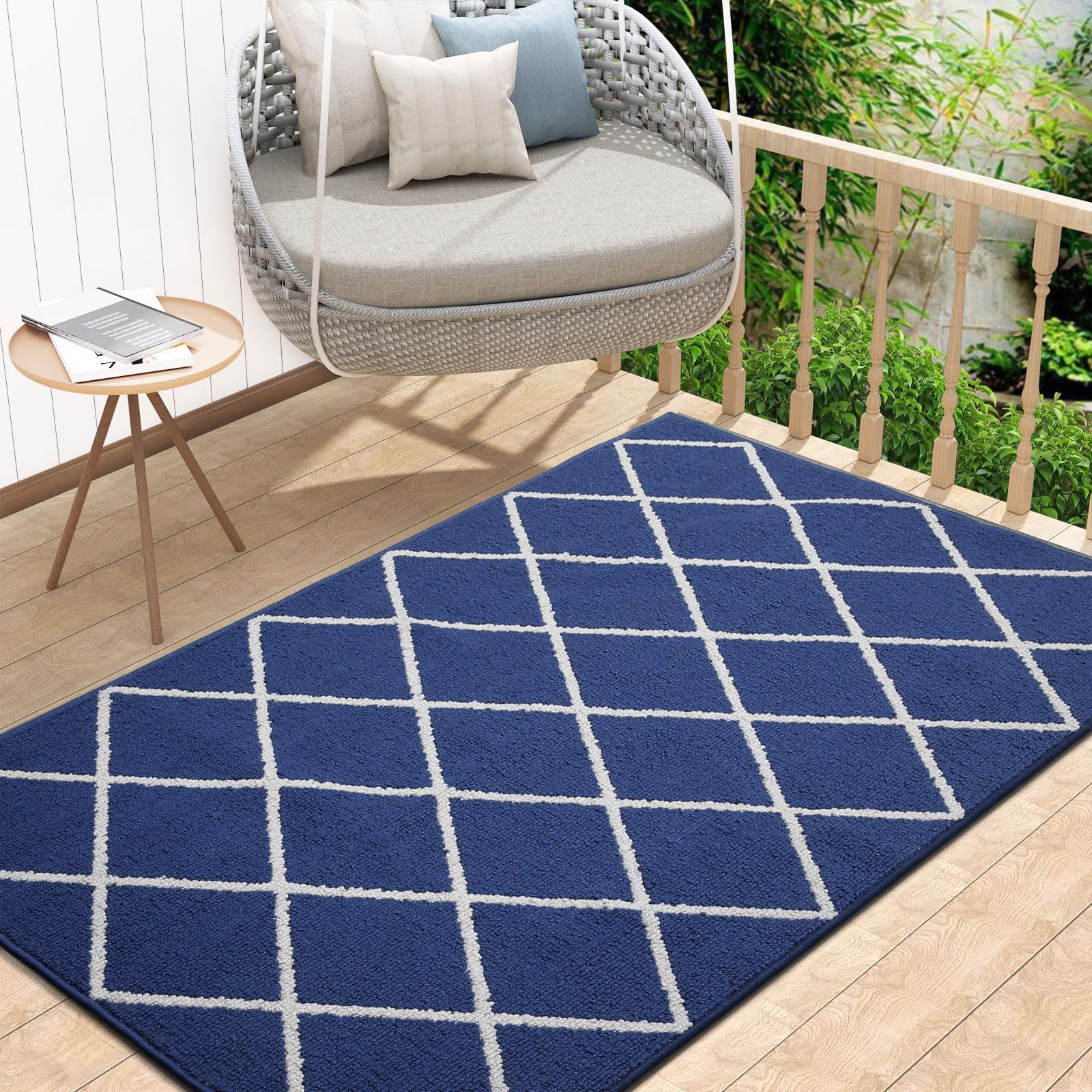 Buganda Extra Large Indoor Door Mat, 32"x 48", Non Slip Low-Profile Entrance Rug Front Inside Doormats Dirt Trapper Entry Door Rugs for Entryway, Navy
