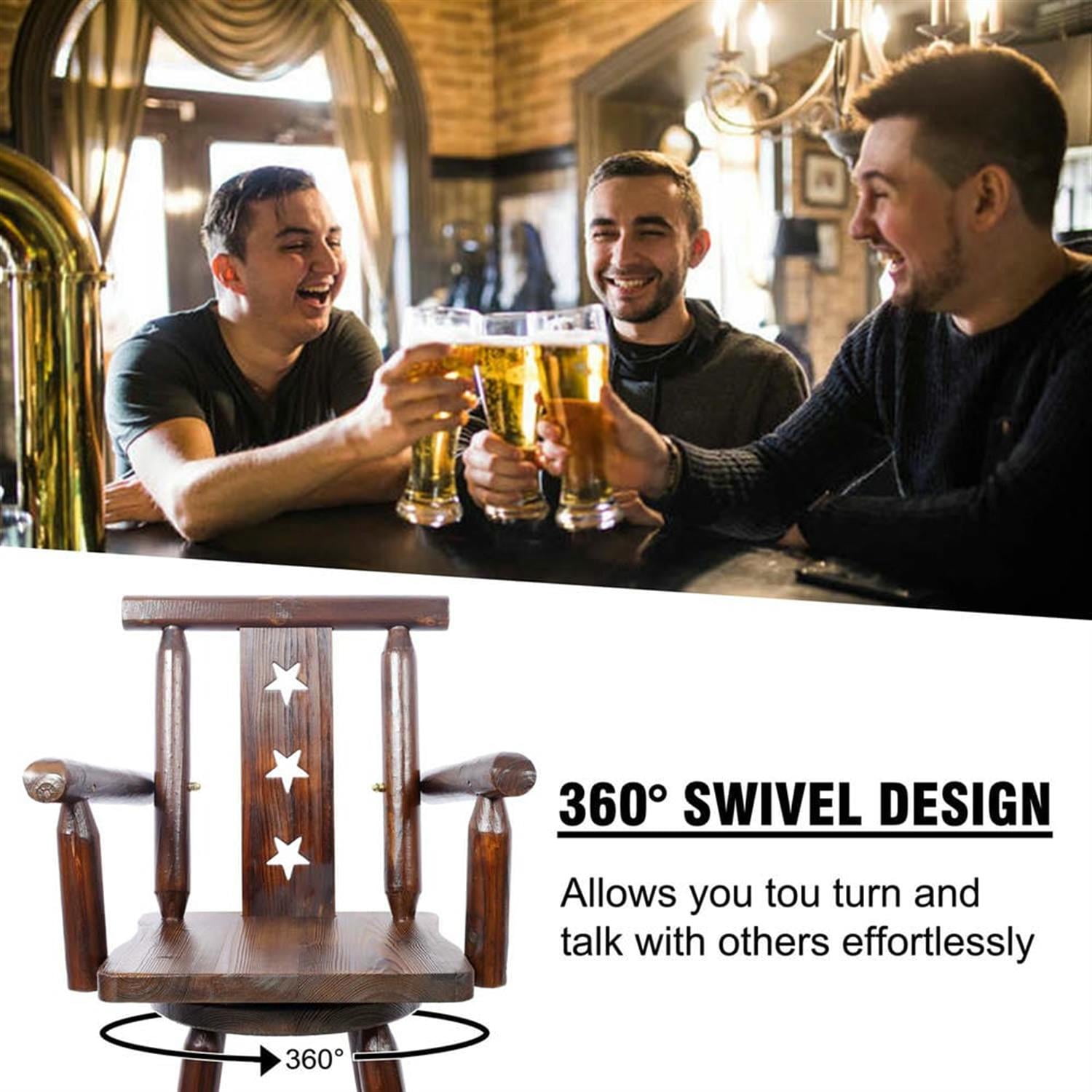 Demi Bonn 49" Counter Height Bar Stools, Rustic Barstools with Decorative Star Back, Wide Armrest, Kitchen Island Countertop Chairs for Dining Room, Brown