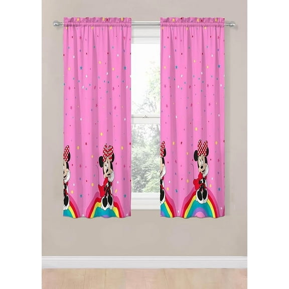 Disney Minnie Mouse Rainbow Dots 2 Panels Drapes Set - 63 Inch Long - Kids Room Décor