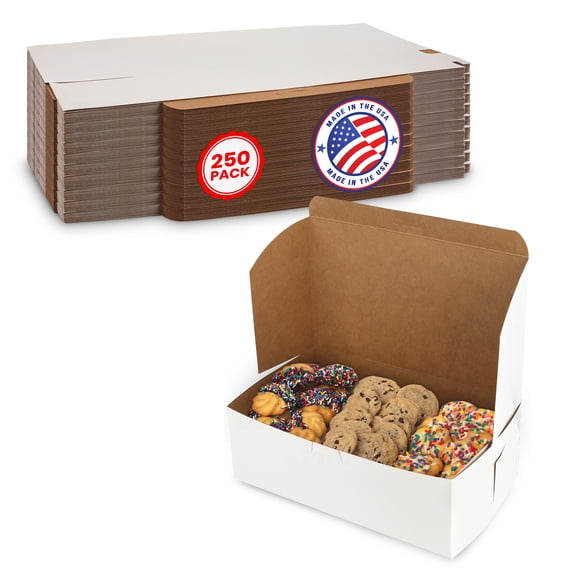 MT Products White Cookie Boxes - 10" x 6" x 3.5" Bakery Boxes - Pack of 250