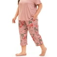 thumbnail image 3 of MUKVIK Plus Size Pajamas for Women Set, Womens Plus Size Short Sleeve V Neck Capri Pants Pajama Sets with Pockets(Floral Brown 1,3X), 3 of 8