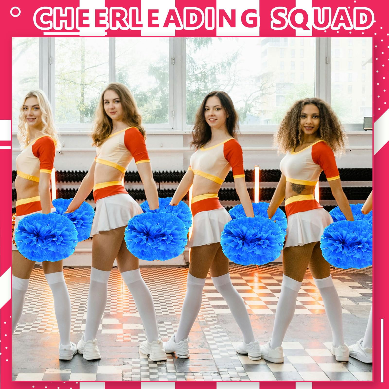 Cheer Pom Poms 8 Pcs with Handle, Cheerleading Handheld Squad Pompoms for Sports Team Cheer Spirit Games Dance Party Adults