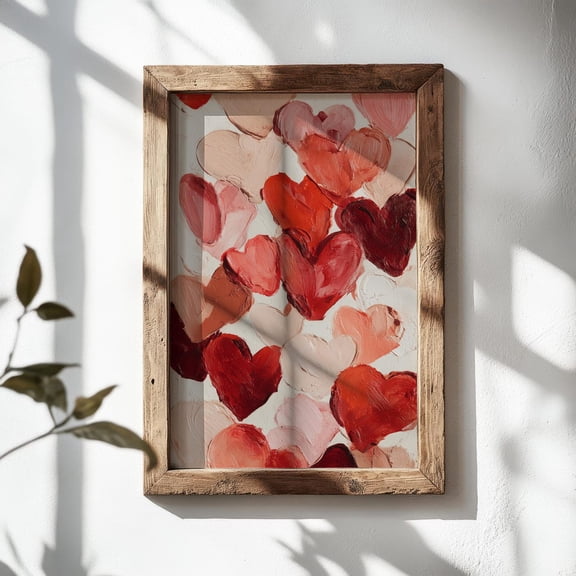 Vintage Romantic Red Pink Heart Poster Wall Art Valentine'S Day Abstract Decor, Unframed Poster Size 8x12
