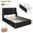 thumbnail image 2 of Queen Size Bed Frame with 4 Storage Drawers & Charging Station, Upholstered Button Tufted Platform Bed with Storage Wingback Headboard, No Box Spring Needed, Easy Assembly, Black, 2 of 7