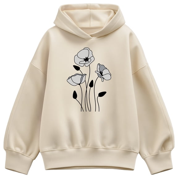 Instant Message - Gray Poppies - Women's Oversized Fleece Hoodie Sweatshirt