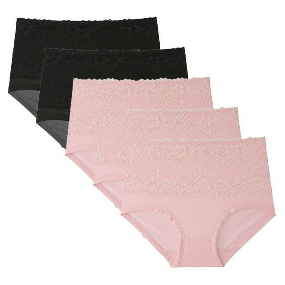 Pisexur Underwear Womens Antibacterial Comfort Tummy Control Underwear Women 5PC Women Lace High Waisted Body Shaper Shorts Shapewear Panties Black,3XL