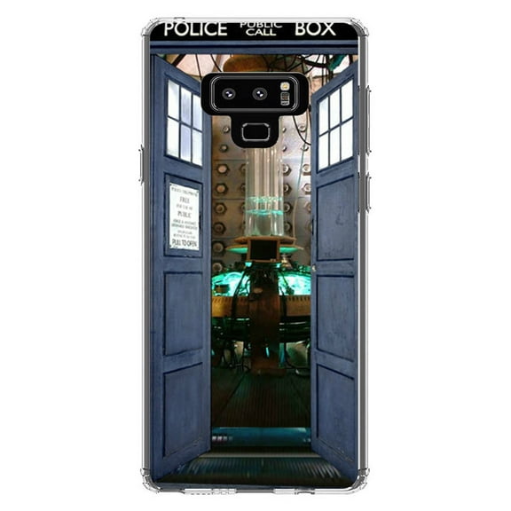 DistinctInk Clear Shockproof Hybrid Case for Samsung Galaxy Note 9 - TPU Bumper, Acrylic Back, Tempered Glass Screen Protector - Open TARDIS - It's Bigger on the Inside