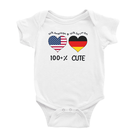 

50% German + 50% American = 100+% Cute Baby Bodysuit Newborn Clothes Outfits (White 0-3 Months)