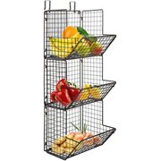 B.N.D TOP Hanging fruit basket rustic shelves Metal Wire Tier Wall Mounted over the door organizer Kitchen Fruit Produce Bin Rack Bathroom Towel Baskets fruit stand produce storage rustic snack organizer