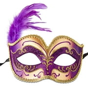 Mardi Gras Gold and Purple Feather Mask, for Adults, by Way To Celebrate
