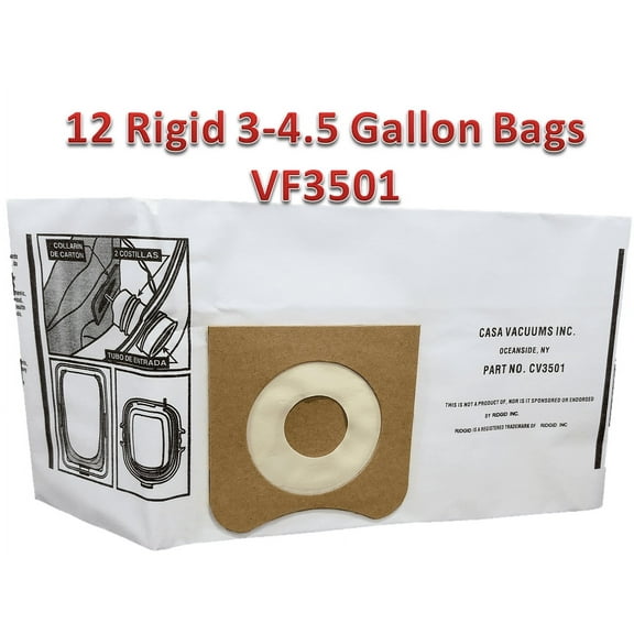 12 Replacements Ridgid VF3501 3-4.5 Gallon Wet/Dry Vacuum Bags Part # VF3501
