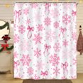 thumbnail image 4 of Snowflake Bow Shower Curtain, Cute Christmas Pink Christmas Winter Bowknots Dreamy Princess Bath Curtain, Girly Aesthetic Holiday Waterproof Shower Curtain Set with Hooks, 47X64in, 4 of 5