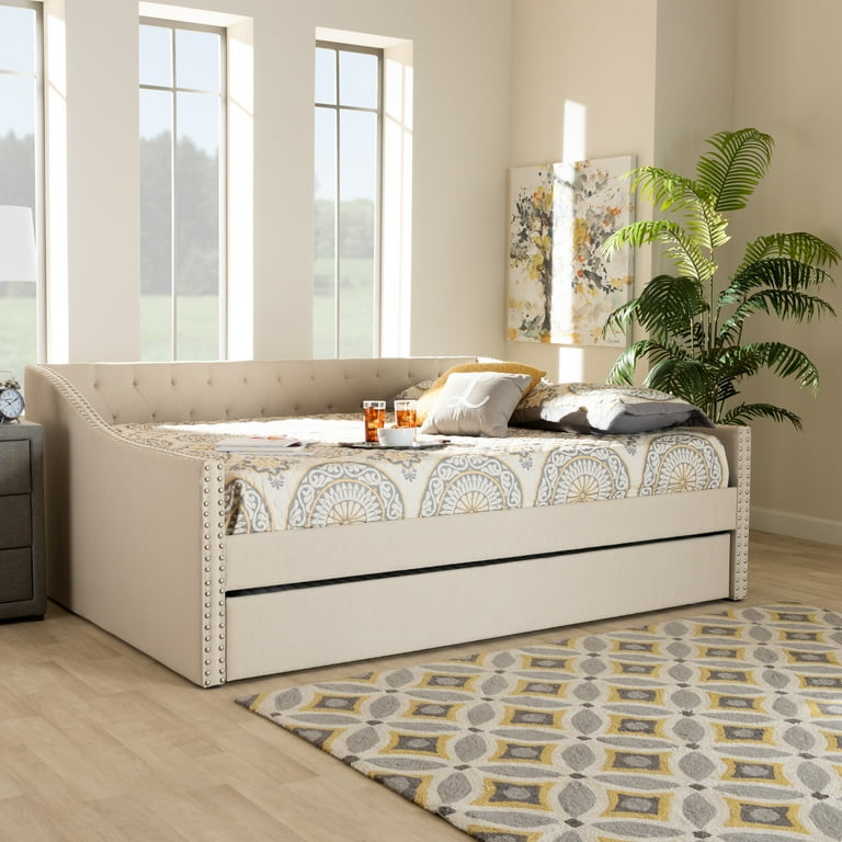 Full Size Linen Upholstered Daybed With Storage Drawers,