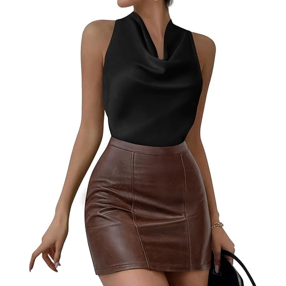 PRETTYGARDEN Women's Tie Halter Going Out Tops Summer Cowl Neck Vest Backless Sleeveless Tank Top Party Date Outfits