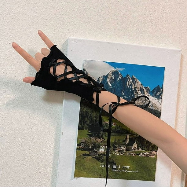 Manga de mano con correa de encaje estilo japonés para mujer, manga correctora para niña, estilo Harajuku, dedos cortos