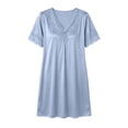 thumbnail image 3 of ZyeKqe Nightgown with Bulit in Bras for Women Lace V Neck Short Sleeve Tie Front Casual Comfy Loungewear Mini Dress, 3 of 7