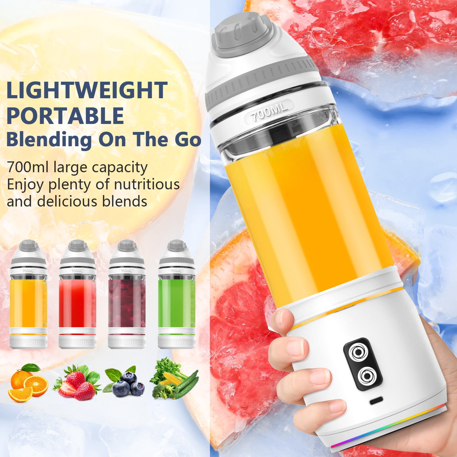Portable Blender,Fimilo Personal Blender 240 Watt for Shakes and Smoothies with 6 Metal Blades, 24 oz Mini Blender Cup with Travel Lid and USB Rechargeable for Office, Gym, Kitchen (Gray)