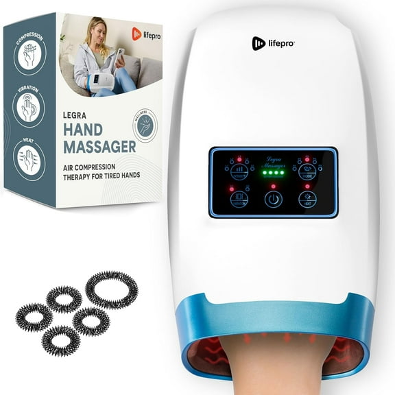 LifePro Legra Hand Massager with Heat & Compression – Finger, Palm & Wrist Massager for Arthritis, Carpal Tunnel, Pain Relief, Relaxation - White