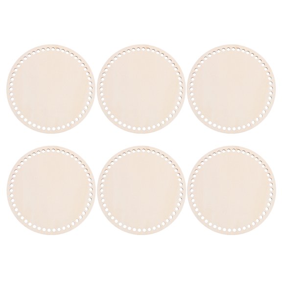 Worgeous 6pcs Wooden Basket Bottom Round Circle Blank Crochet Basket Wood Base Mini Cross Stitch Wooden Basket Bottoms for Crochet