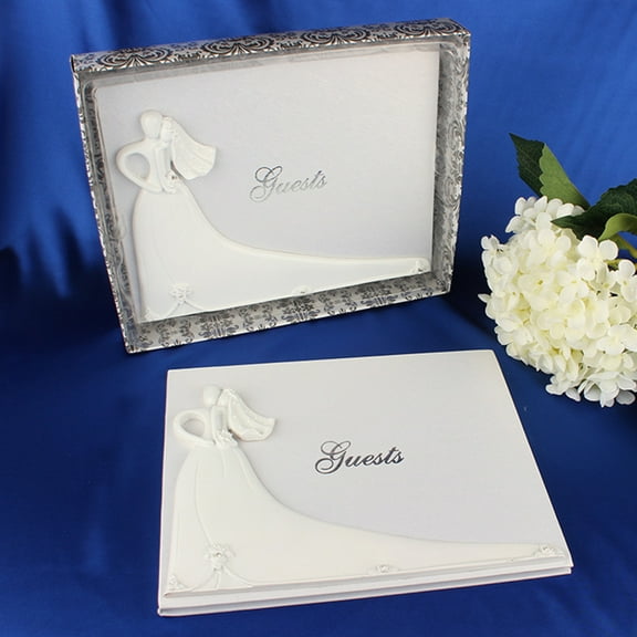 WHAMVOX White Lace Bride and Bridegroom Guest Book for Wedding Reception and Anniversary Parties, Paper 1Pc