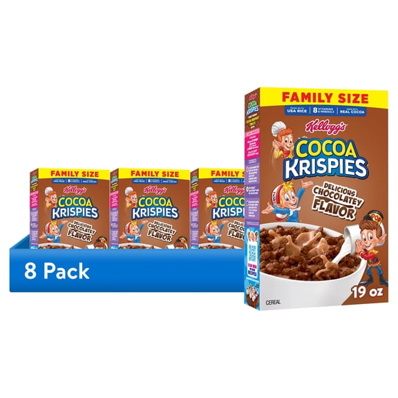 (8 pack) Kellogg's Cocoa Krispies Chocolatey Flavor Breakfast Cereal, Low Fat, Family Size, 19 oz