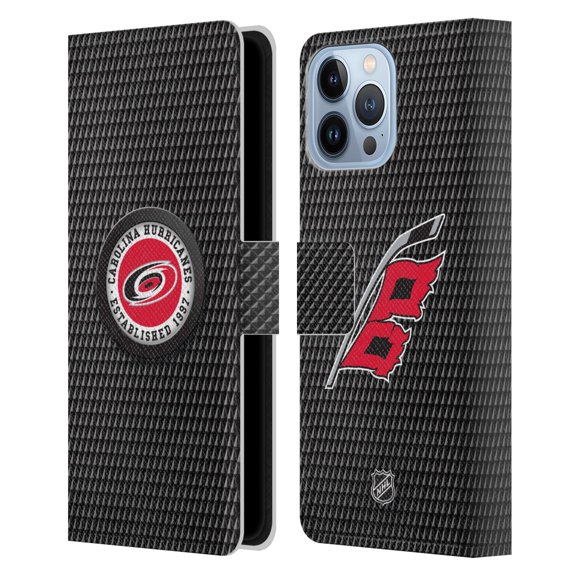 Head Case Designs Officially Licensed NHL Carolina Hurricanes Puck Texture Leather Book Wallet Case Cover Compatible with Apple iPhone 13 Pro Max