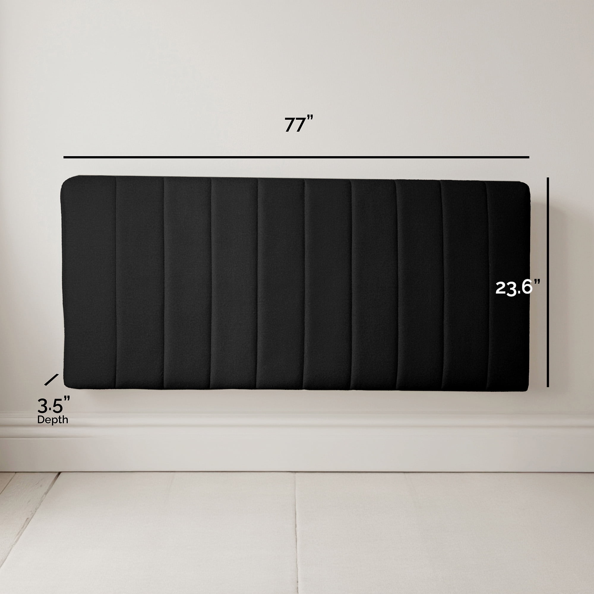 Virtu Upholstered King Headboard No Tools Required Peel and Stick Bed Headboard Only, Black