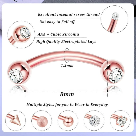 GHRTGR-12 PCS Rook Piercing Jewelry Rook Earrings for Women Men Eyebrow Rings 16G Stainless Steel Curved Barbell Dangle CZ Belly Lip Ring Cartilage Daith Surface Tragus Piercing Jewelry