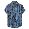 thumbnail image 1 of Camisa Hombre Camisa informal de verano con estampado geométrico para hombre, camisa de manga corta con cuello vuelto (Blue, XL), 1 of 6