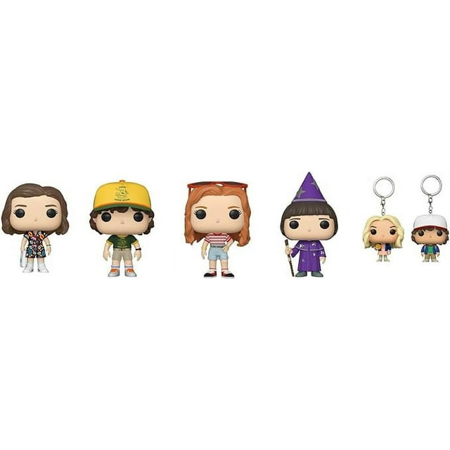 Funko Pop! Television: Stranger Things Eleven, Dustin, Max and Will set of 4 Plus 2 Keychains