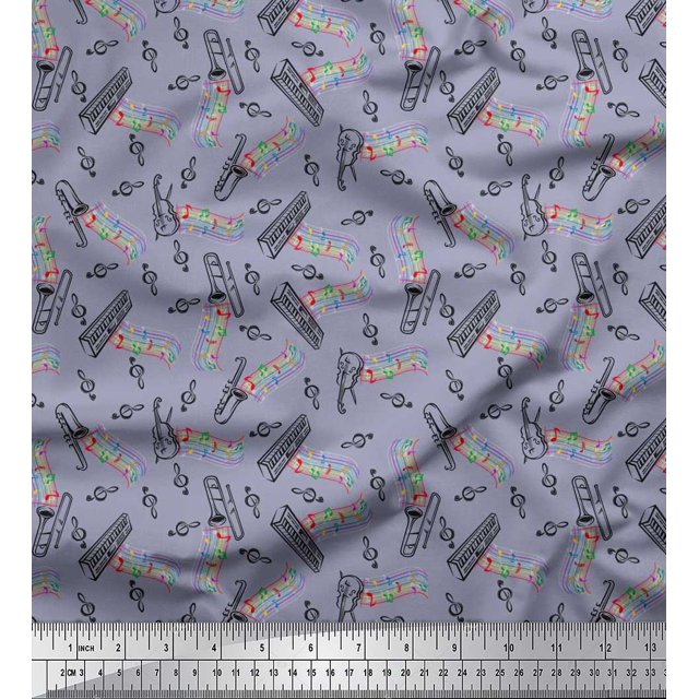 Soimoi Velours Tissu Notes, Piano & Guitare Instrument de Musique Tissu Imprimé par la Cour 58 Pouces de Large
