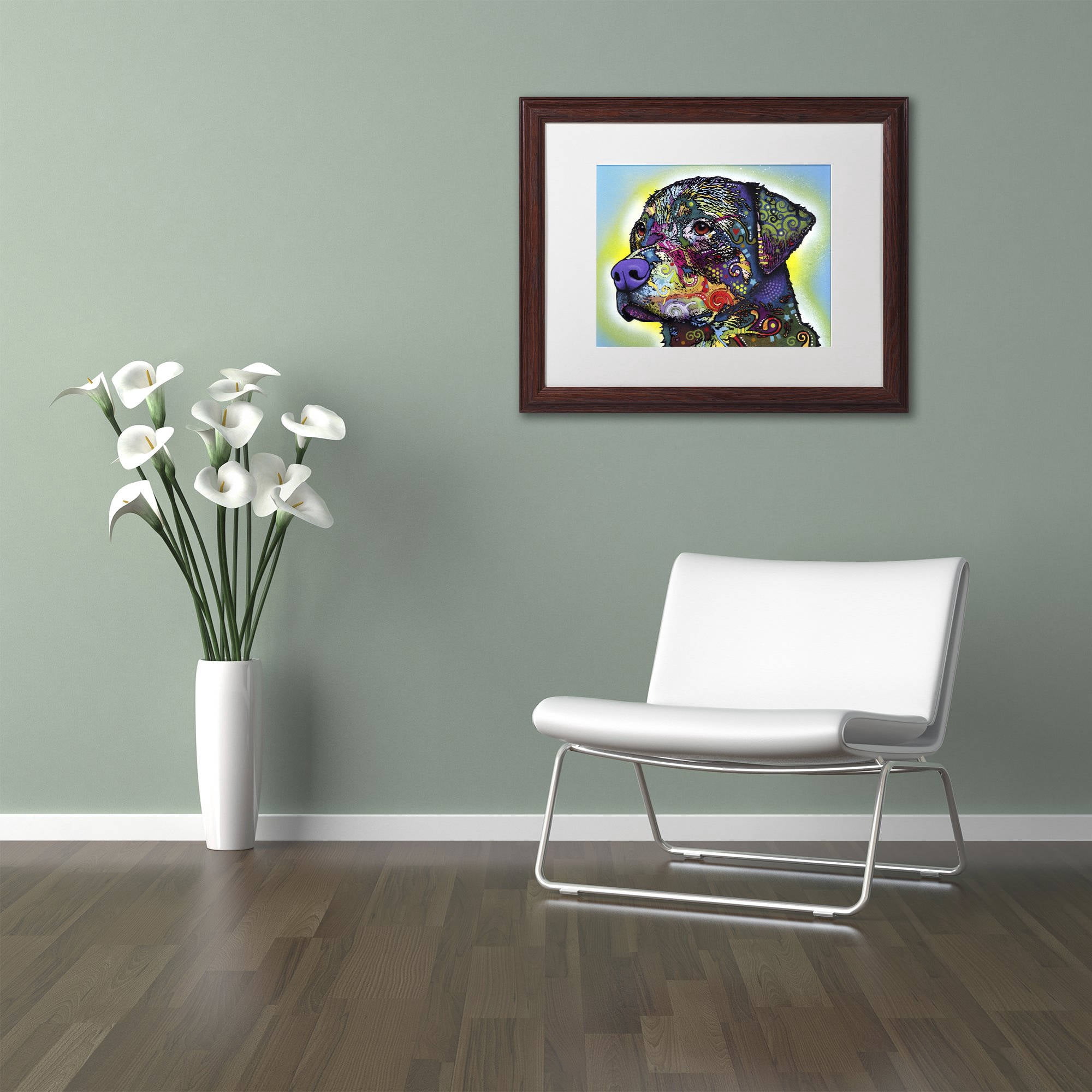 Trademark Fine Art "The Rottweiler" Canvas Art by Dean Russo, White Matte, Wood Frame