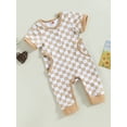 thumbnail image 3 of Bagilaanoe Newborn Baby Boys Summer Jumpsuit Checkerboard Print Short Sleeve Bodysuit 3M 6M 12M 18M Infant One Piece Romper, 3 of 8