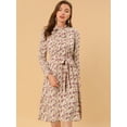 thumbnail image 3 of INSPIRE CHIC Robe Ceinturée à Imprimé Floral Vintage en Mousseline à Manches Longues à Col Noué pour Femme, 3 of 6