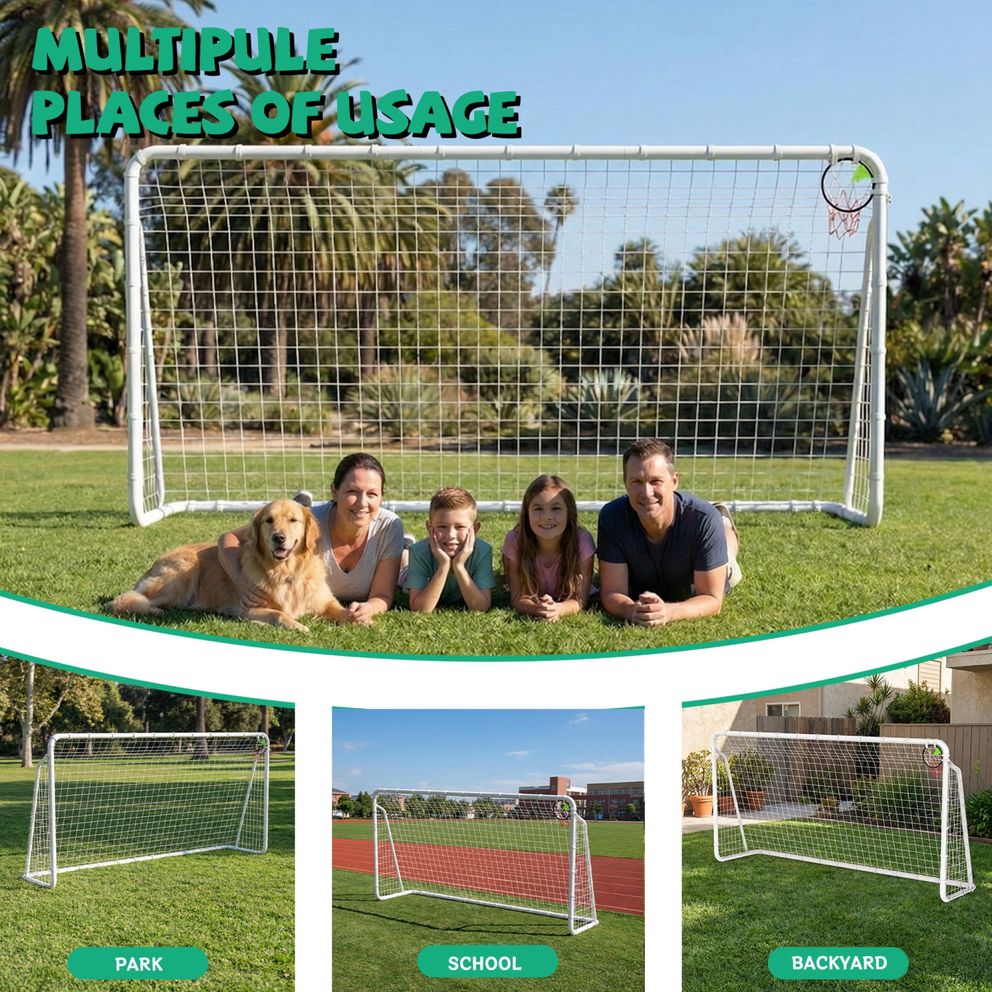 Leumius 6X12FT Soccer Goals for Kids,Portable Soccer Net with High-Strength Nets for Backyard,White