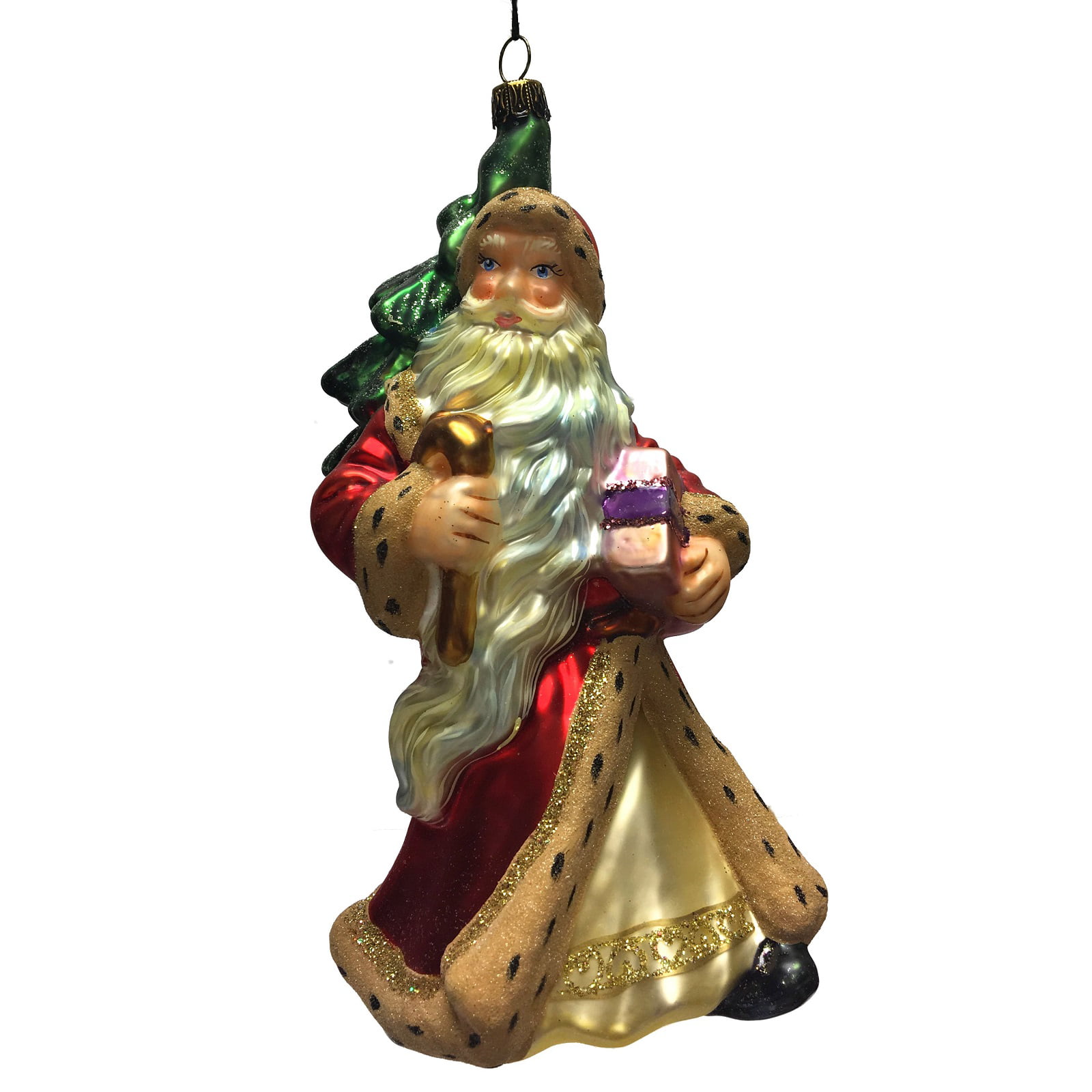 Glass Painted Santa Claus Christmas Tree Ornament 7" 