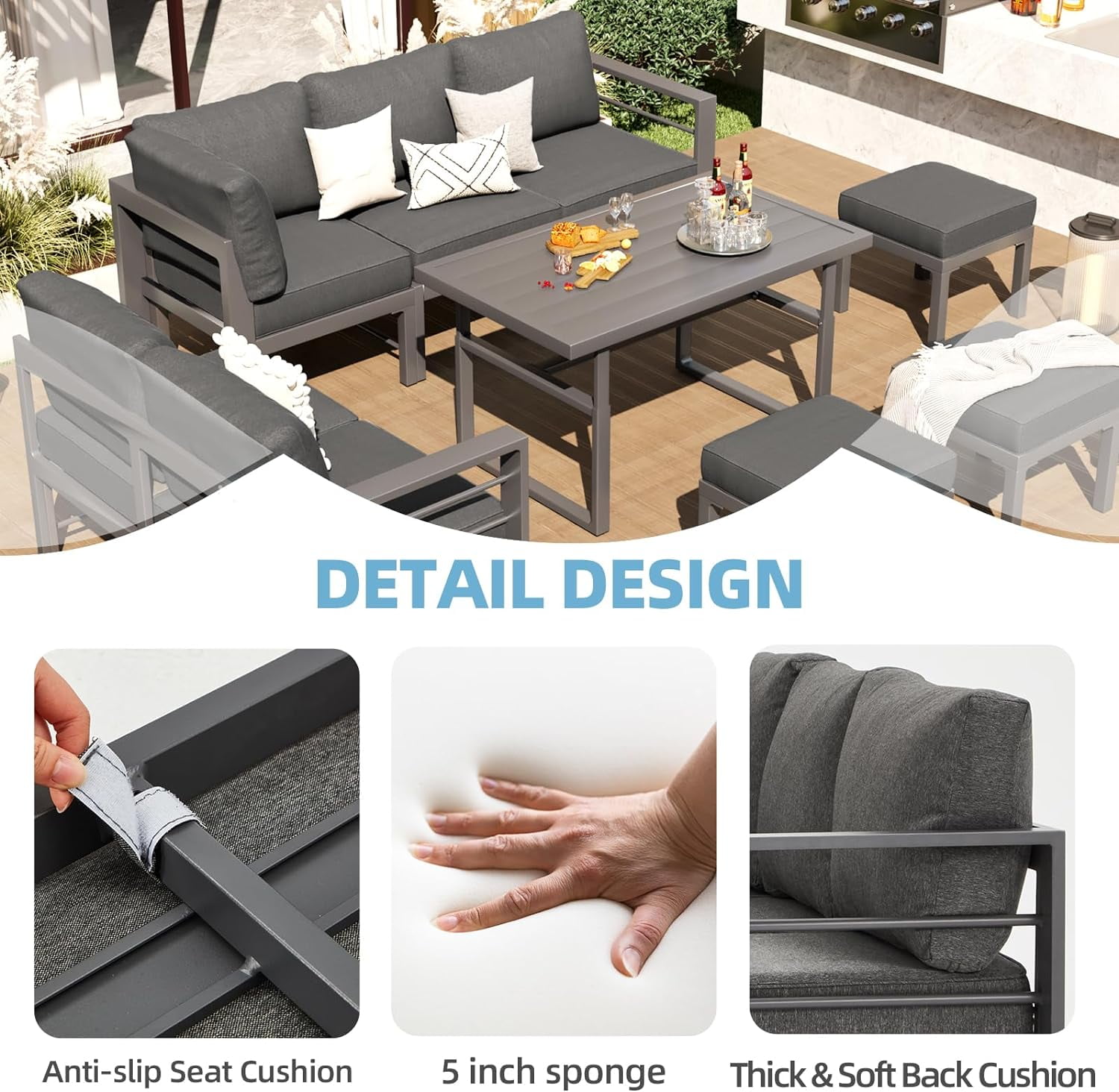 AECOJOY Outdoor Furniture sets,Metal Patio furniture sets Patio Sets Clearance Outdoor Sectional Sofa  for Lawn,Dark Grey