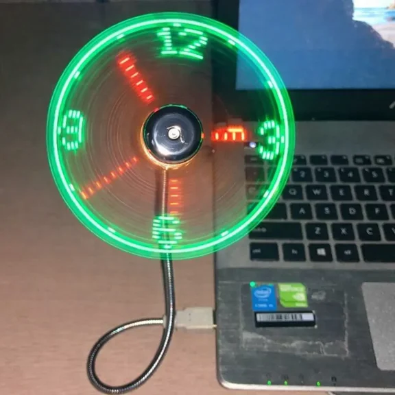 USB Flexible LED Clock Fan, Mini USB Powered Desk Fan with Time Display, Gooseneck Portable Cooling Fan for Laptop PC Power Bank